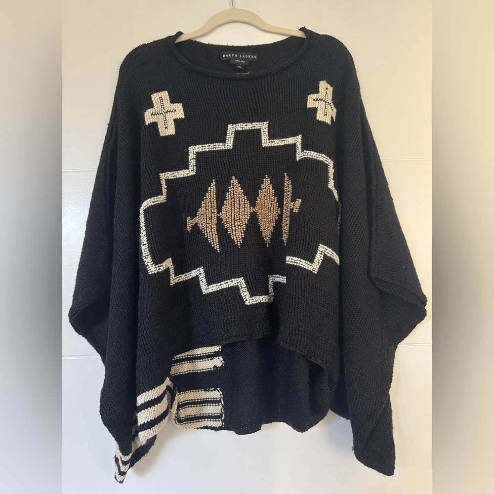 Ralph Lauren Black Label Black and Cream Poncho